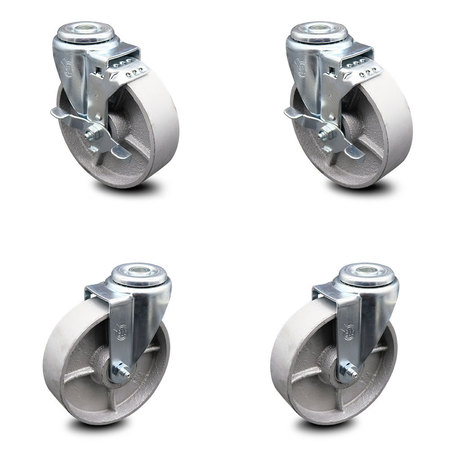 SERVICE CASTER 5 Inch Semi Steel Wheel Swivel Bolt Hole Caster Set with 2 Brake SCC-BH20S515-SSR-2-TLB-2